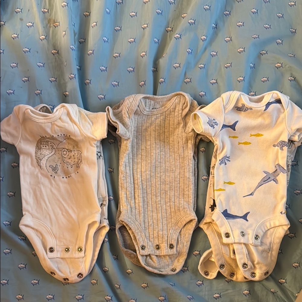 Bundle 8 Preemie Baby One Piece Set - White, Gray, Blue